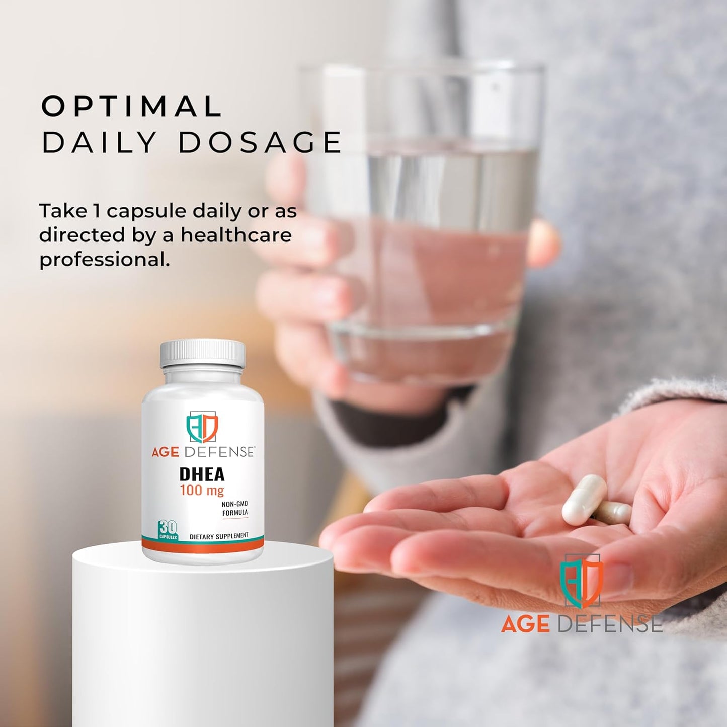 100mg DHEA Capsules - Natural Energy & Immune Support Supplement - Vitality & Skin Elasticity Boost - 30 Capsules for Men & Women