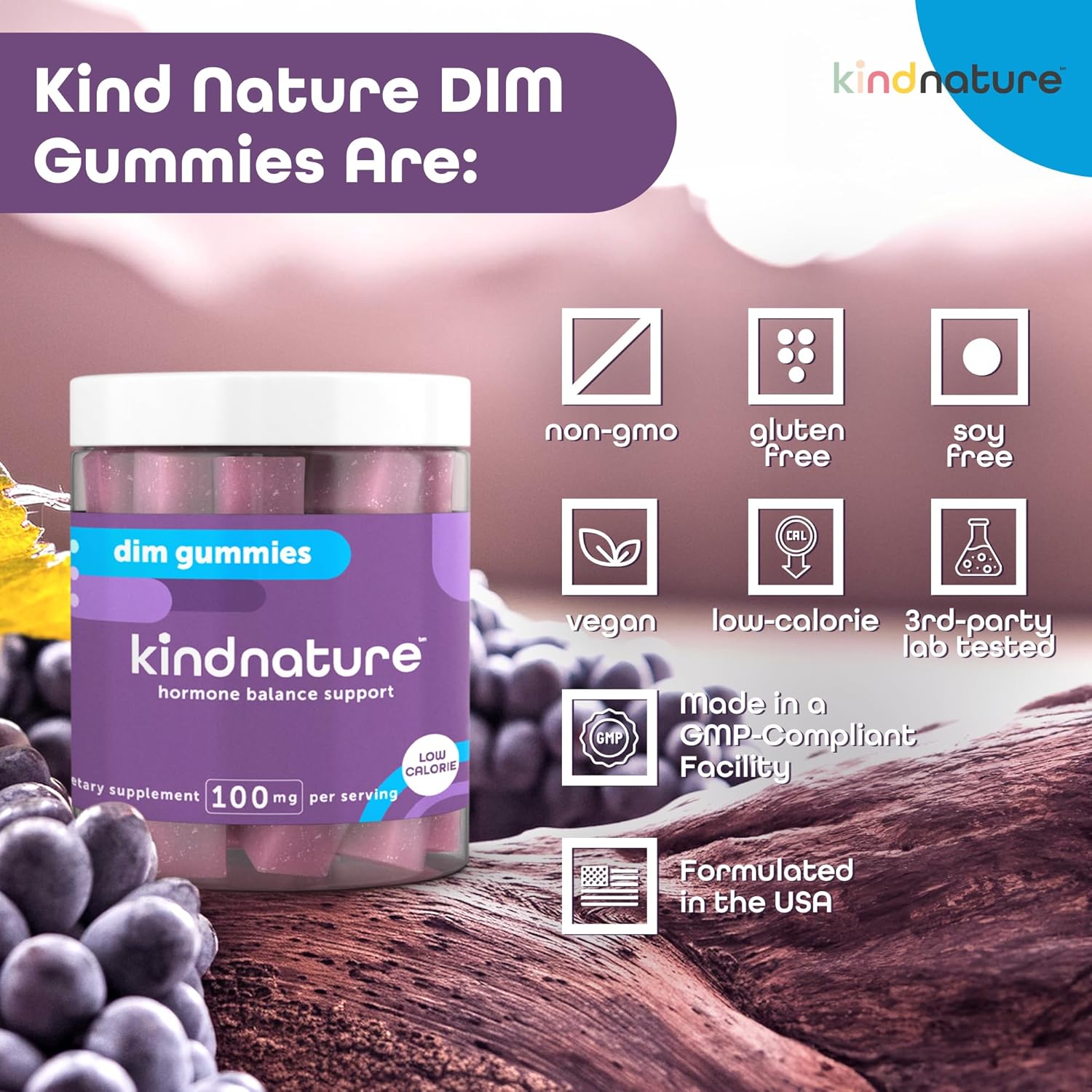 100mg DIM Gummies by Kind Nature - Natural DIM Supplement for Hormone Balance