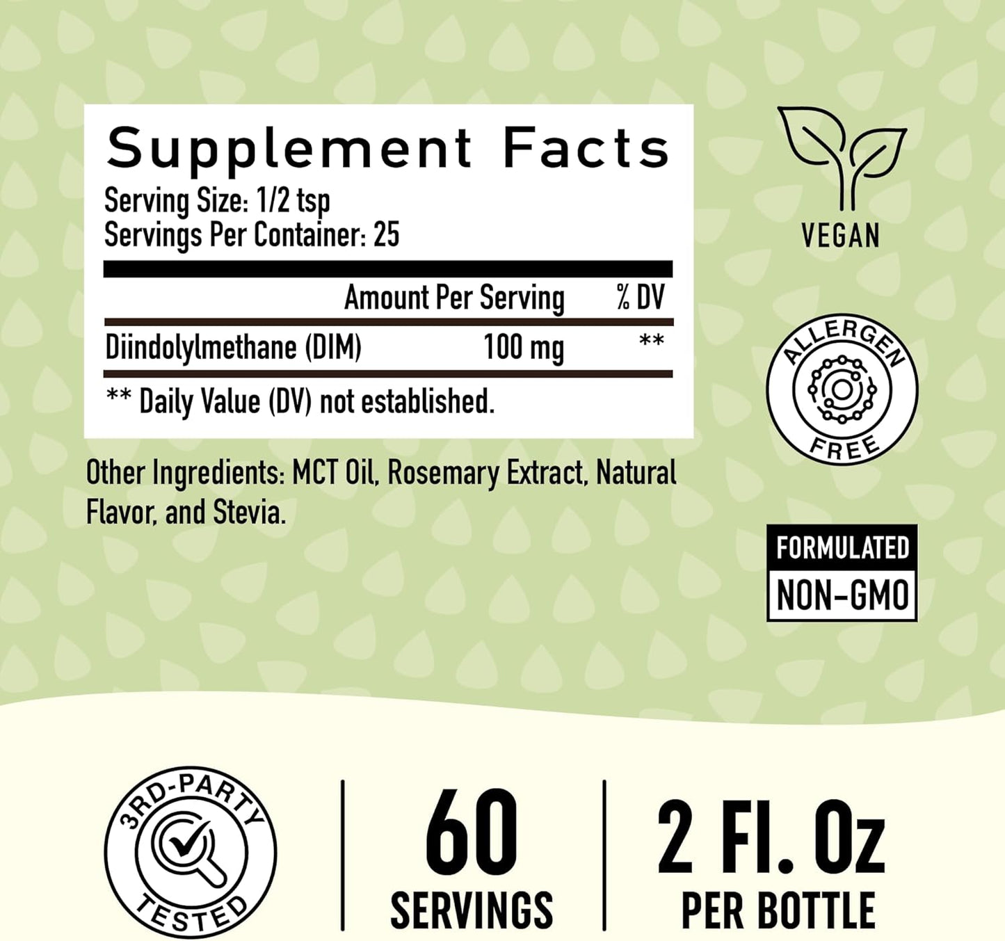 100mg DIM Liquid Drops Supplement for Hormone Balance in Women & Men - Menopause & PMS Support, Antioxidant - Vegan, Non-GMO, Third-Party Tested