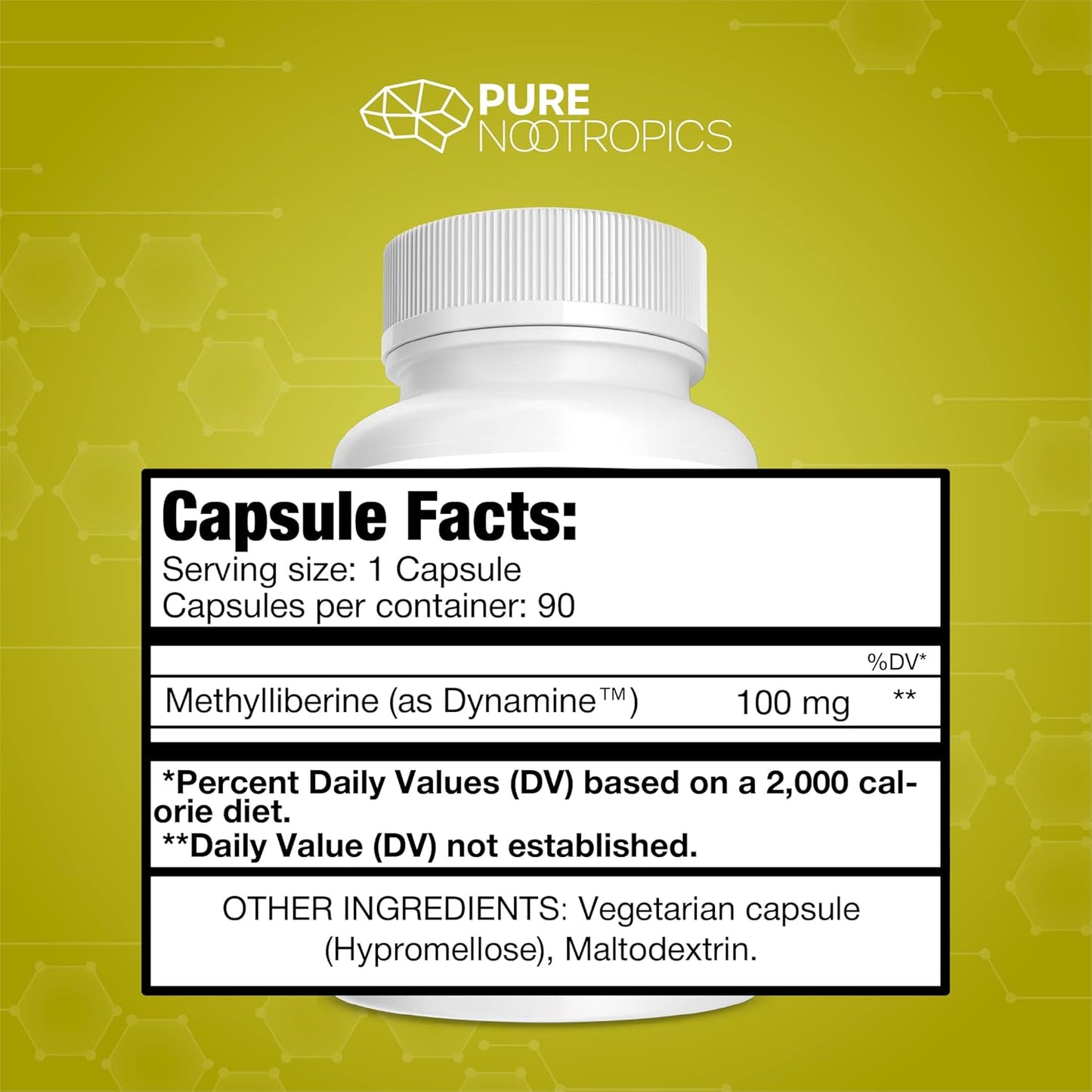 100mg Dynamine Capsules (90 Count) | Pure Methylliberine for Energy & Focus | Enhanced Alertness | Third-Party Tested for Purity & Potency