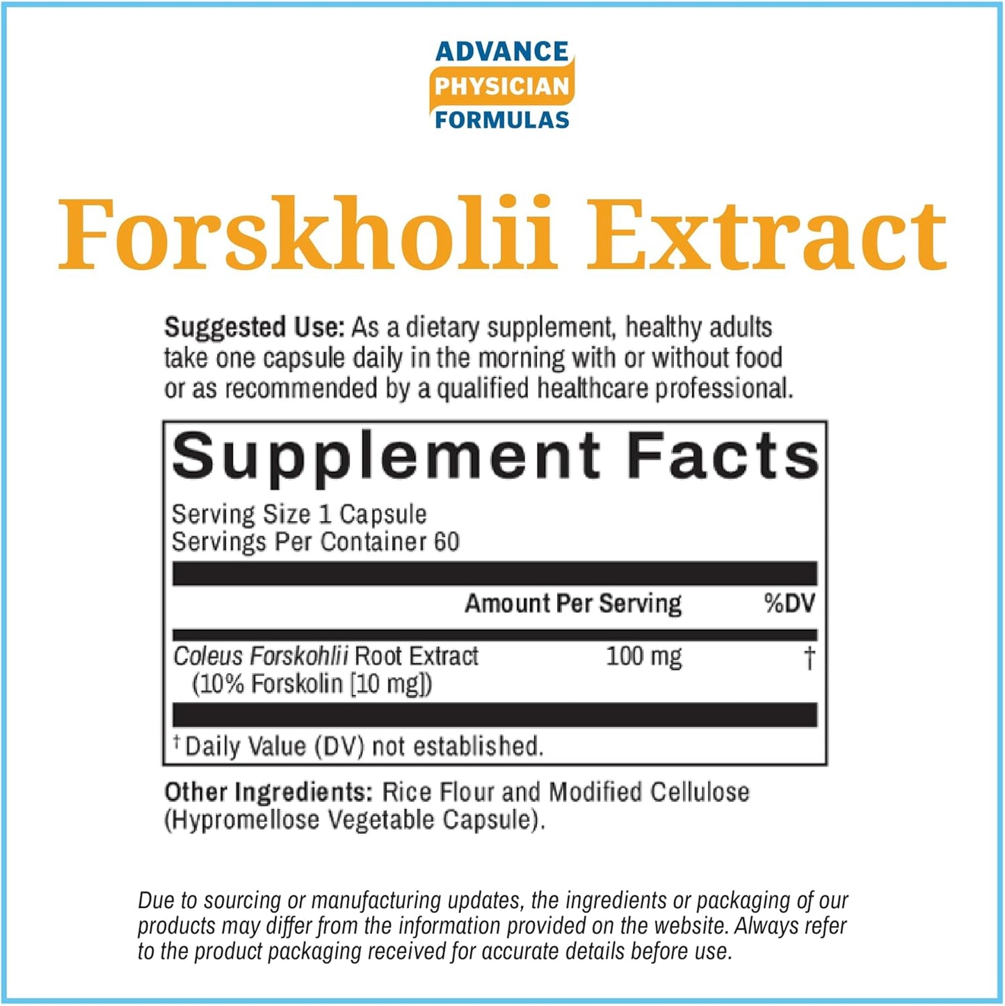 100mg Forskolin (Coleus Forskohlii) Extract - 60 Vegetable Capsules by Advance Physician Formulas
