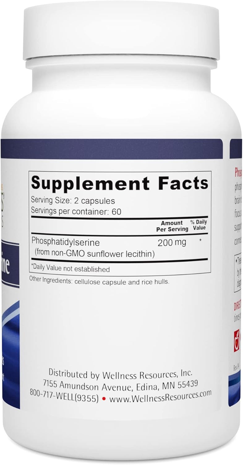 100mg PhosphatidylSerine Capsules - Soy-Free Sunflower Source - Vegan Non-GMO Supplement for Wellness