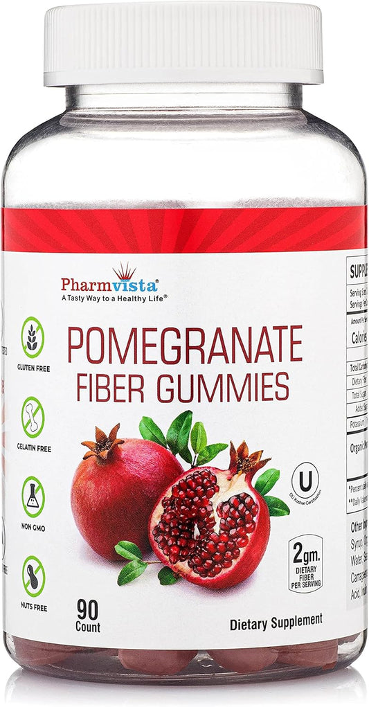 100mg Pomegranate Fiber Gummies for Adults & Kids - 90 Count, Gluten Free & Vegan Dietary Fiber Supplement Chewables