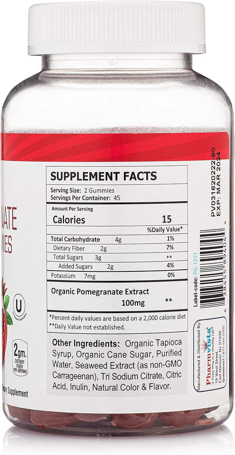 100mg Pomegranate Fiber Gummies for Adults & Kids - 90 Count, Gluten Free & Vegan Dietary Fiber Supplement Chewables