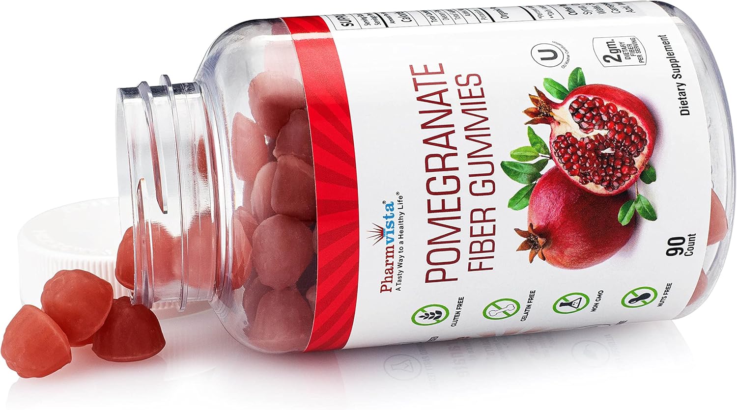 100mg Pomegranate Fiber Gummies for Adults & Kids - 90 Count, Gluten Free & Vegan Dietary Fiber Supplement Chewables