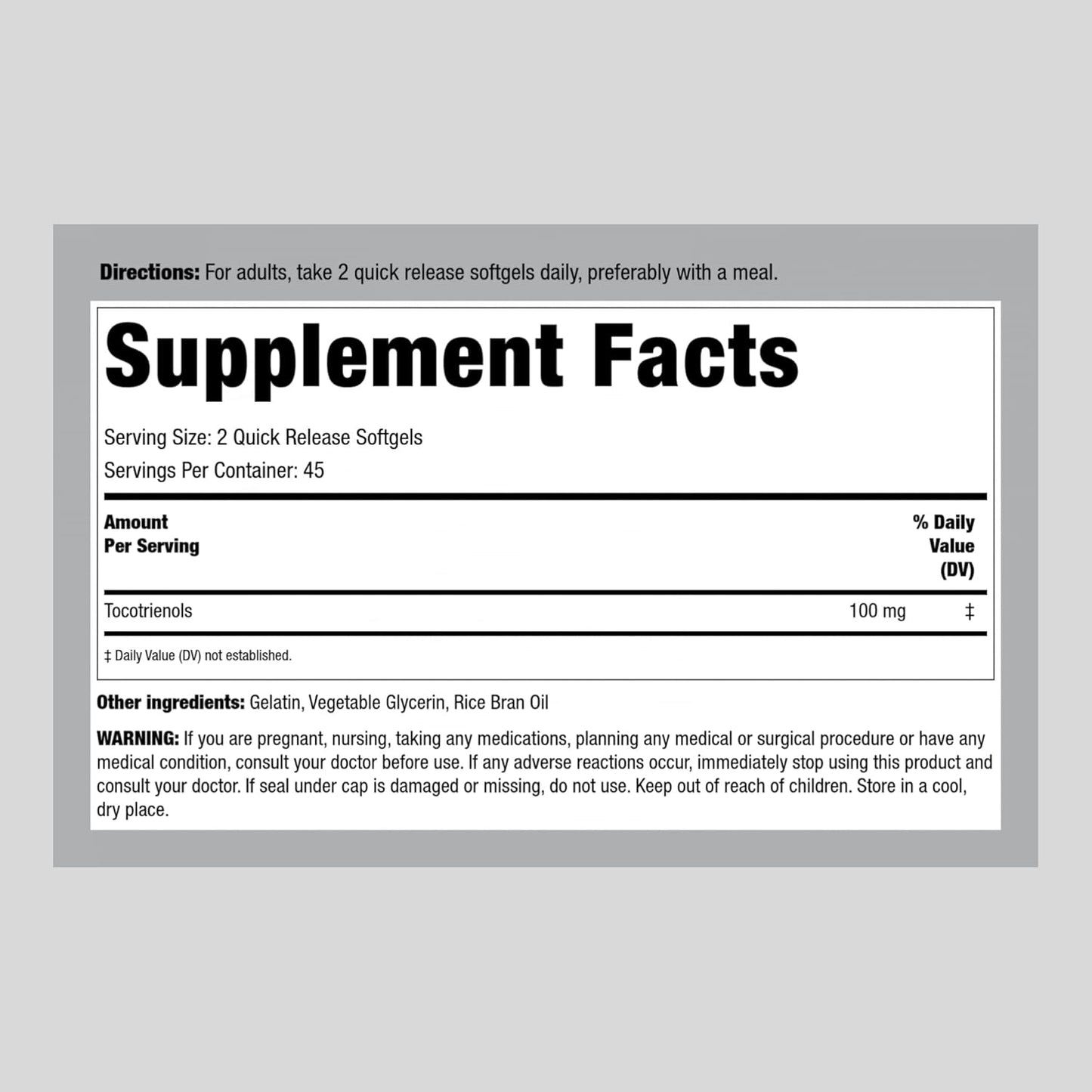 100mg Tocotrienols Supplement by Piping Rock - 90 Softgels, Non-GMO, Gluten Free