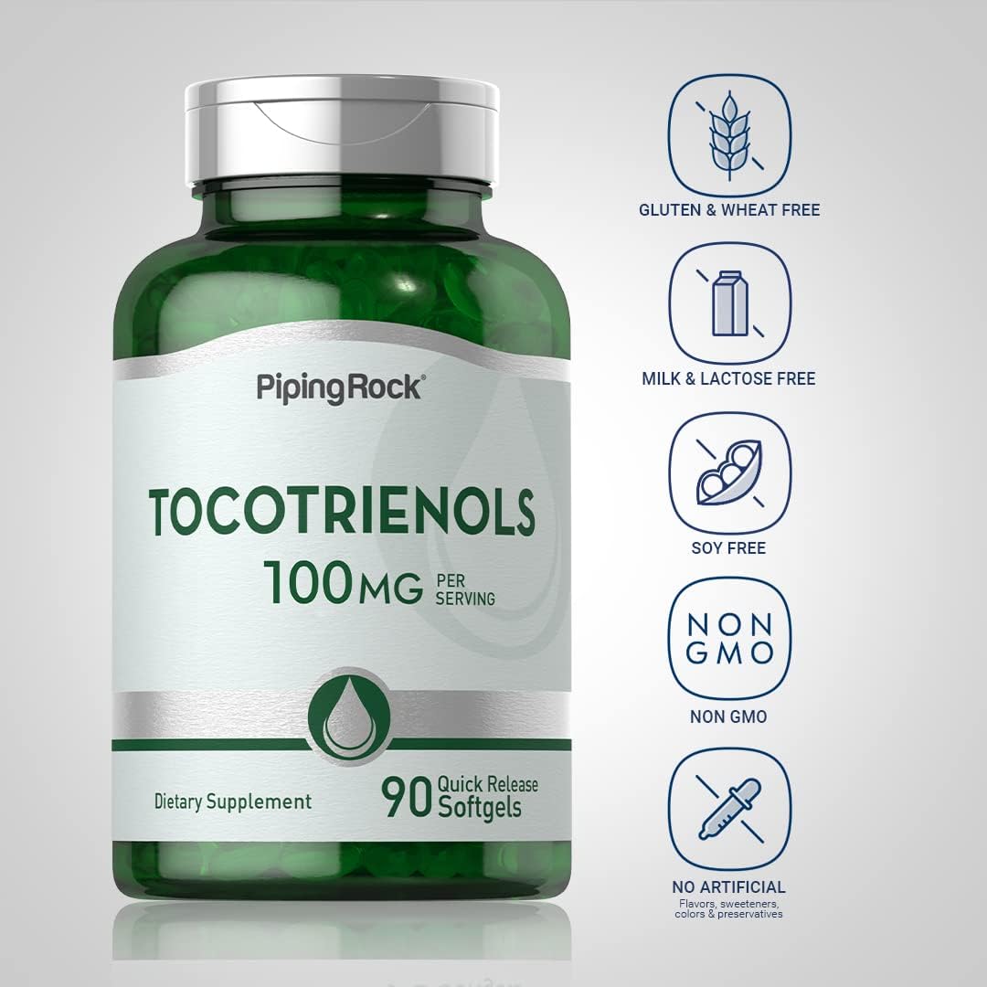 100mg Tocotrienols Supplement by Piping Rock - 90 Softgels, Non-GMO, Gluten Free