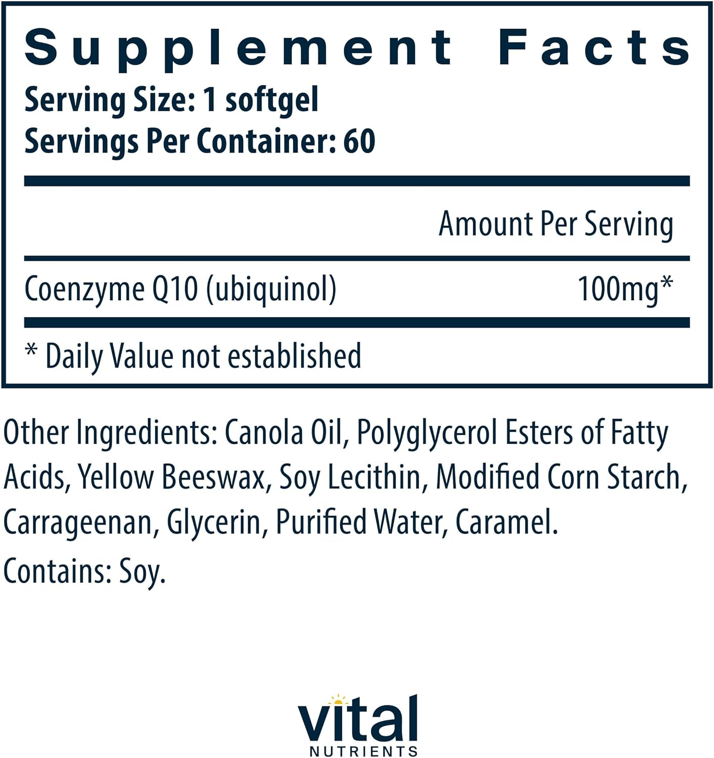 100mg Ubiquinol CoQ10 Softgels for Cardiovascular & Brain Health - Gluten & Dairy Free - 60 Vegetarian Capsules