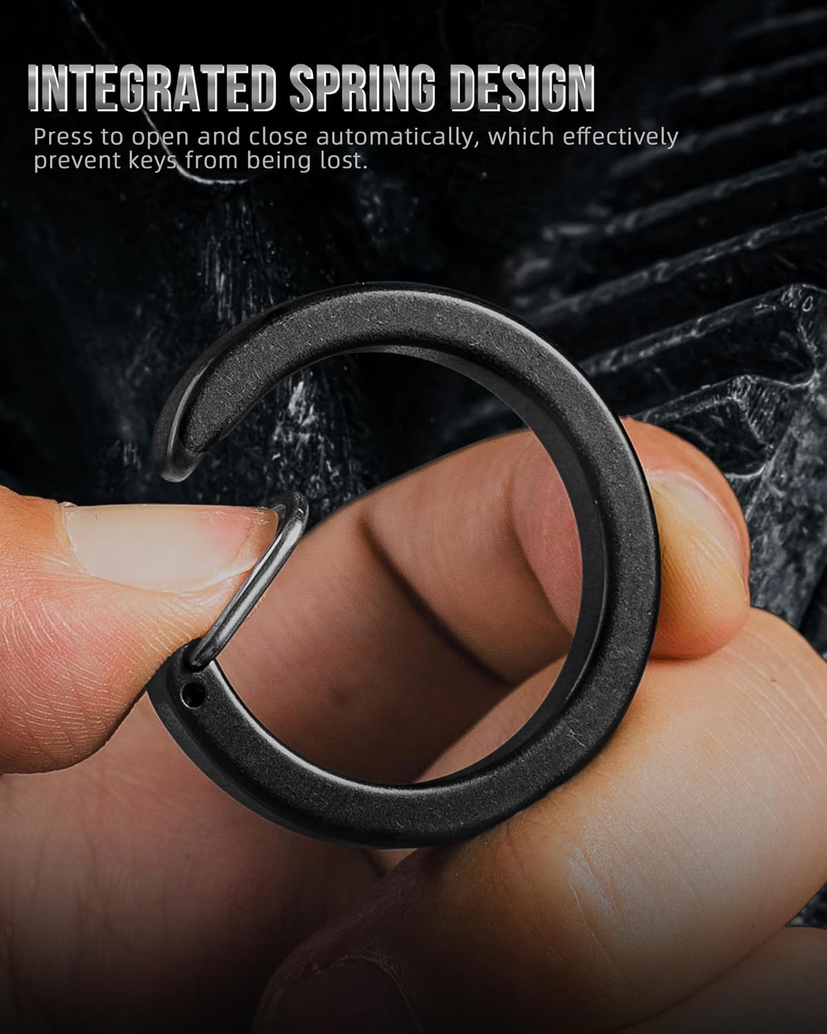 1.06" Titanium Black Spring Snap Hook Key Chain Clip for Keys and DIY Crafts by FEGVE - Round and Durable Carabiner Keychain
