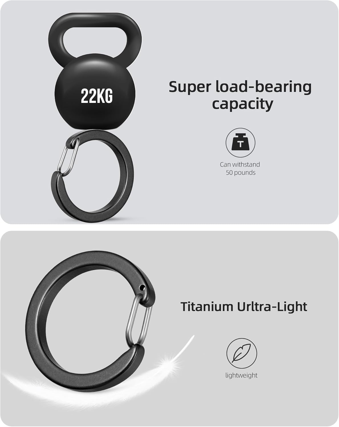 1.06" Titanium Black Spring Snap Hook Key Chain Clip for Keys and DIY Crafts by FEGVE - Round and Durable Carabiner Keychain