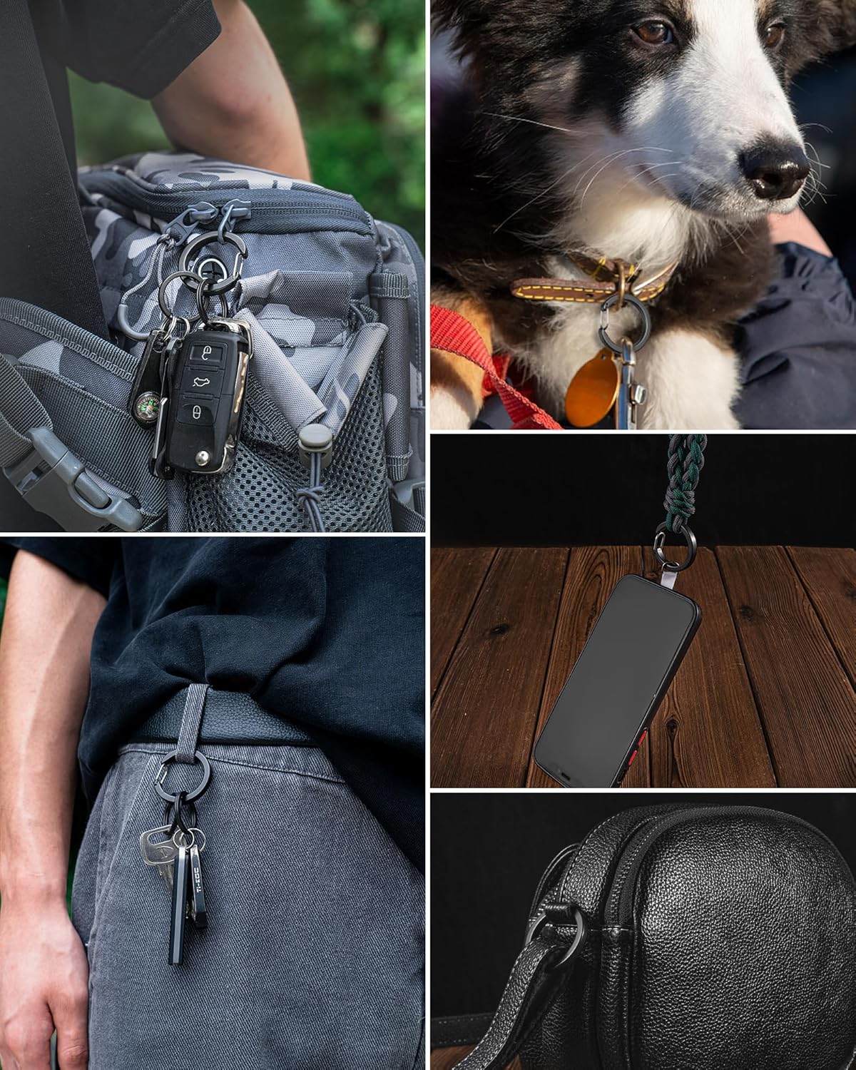 1.06" Titanium Black Spring Snap Hook Key Chain Clip for Keys and DIY Crafts by FEGVE - Round and Durable Carabiner Keychain
