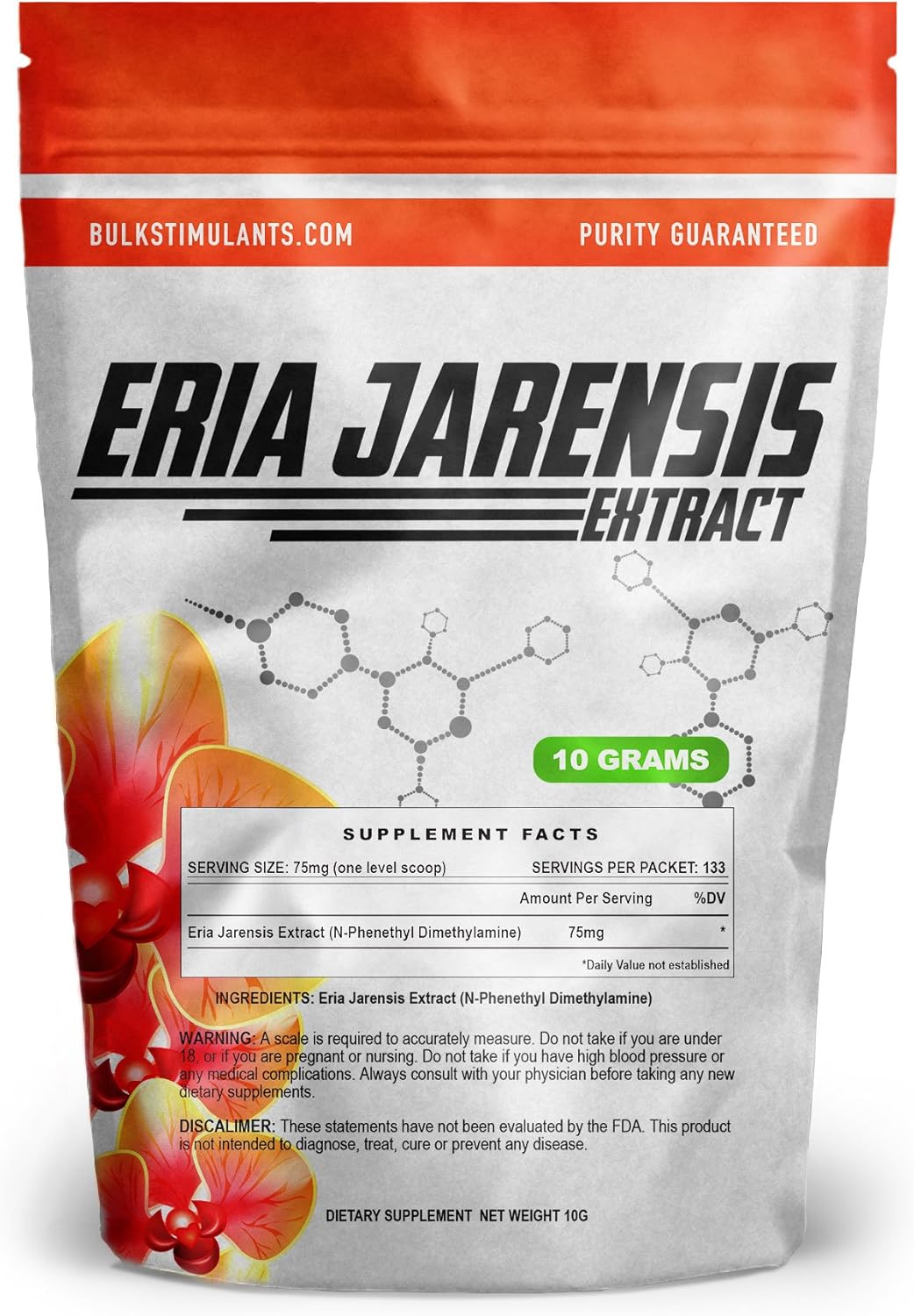 10g ERIA JARENSIS Extract Bulk Powder - 133 Servings - Pea Supplement for Focus and Energy - Nootropic Stimulant - Includes Scoop