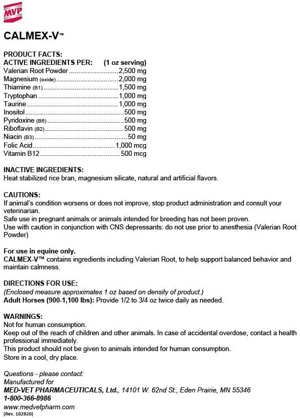 10lb Calmex-V MVP Calming Support Supplement for Horses - Natural Stress Relief Formula