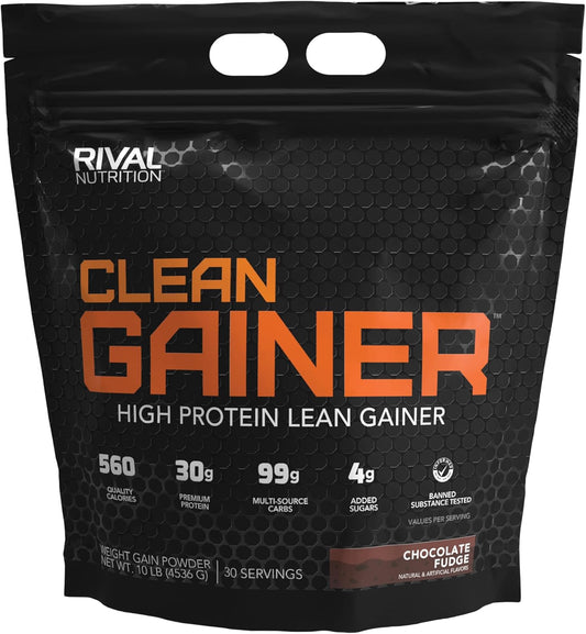 10lb Rival Nutrition Clean Gainer Chocolate Fudge Protein Powder for Lean Muscle Growth & Recovery