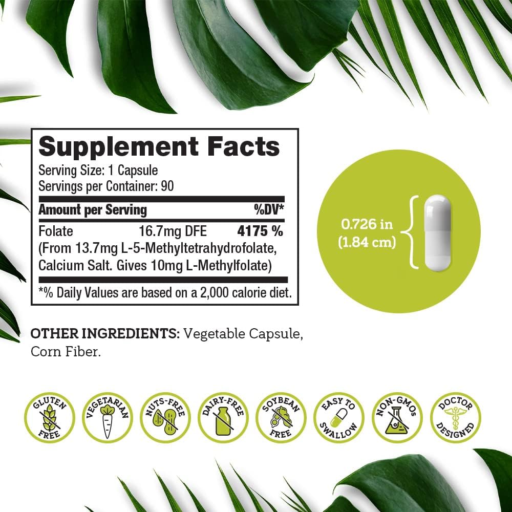 10mg DSO L Methylfolate Supplement - 90 Vegan Capsules - Active Folate for Homocysteine Control - Folic Acid Vitamin - Eco-Friendly Packaging