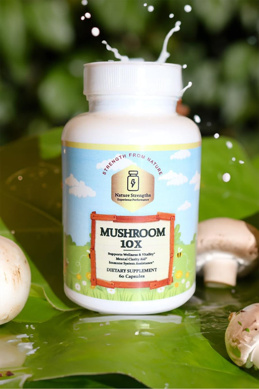 10X Organic Mushroom Strength Complex for Enhanced Wellness & Vitality - Cordyceps, Reishi, Shiitake, and Lions Mane Blend - 60 Capsules - USA Made