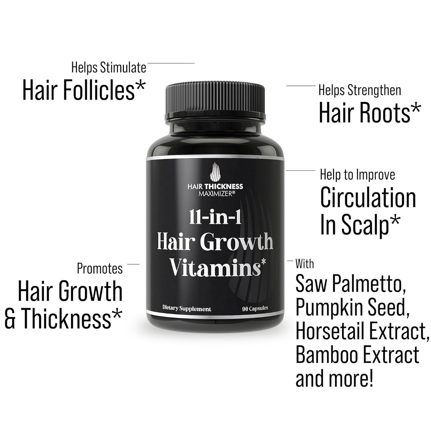 11-in-1 Hair Growth Vitamins with Biotin & Saw Palmetto - Vegan Hair Strength Supplement for Thicker Hair