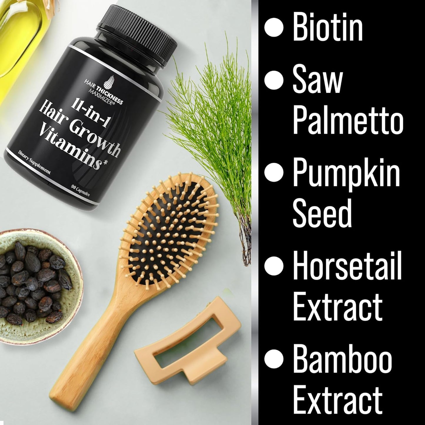 11-in-1 Hair Growth Vitamins with Biotin & Saw Palmetto - Vegan Hair Strength Supplement for Thicker Hair