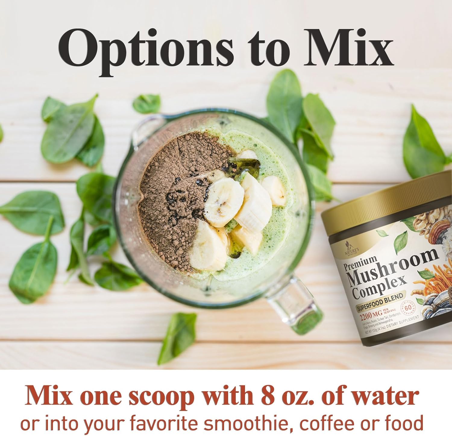 11-in-1 Mushroom Extract Powder Supplement with Organic Lions Mane, Reishi, Cordyceps, Chaga, Turkey Tail, Maitake for Memory, Energy, Focus, & Immune Support - 60 Servings