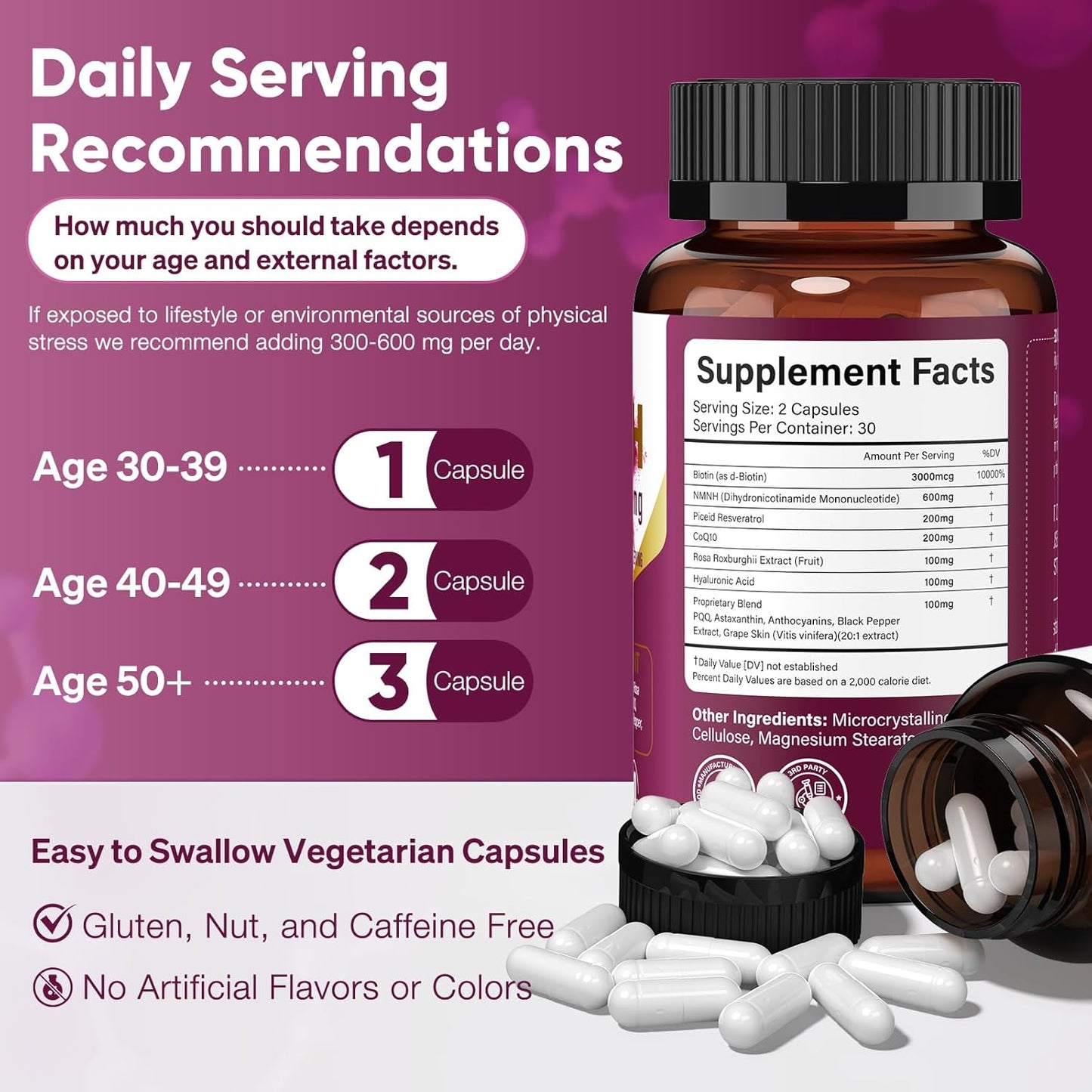 11-in-1 NMNH NAD+ Supplement 600mg - Resveratrol, CoQ10 - Anti-Aging Support - 60 Count - 30 Day Supply