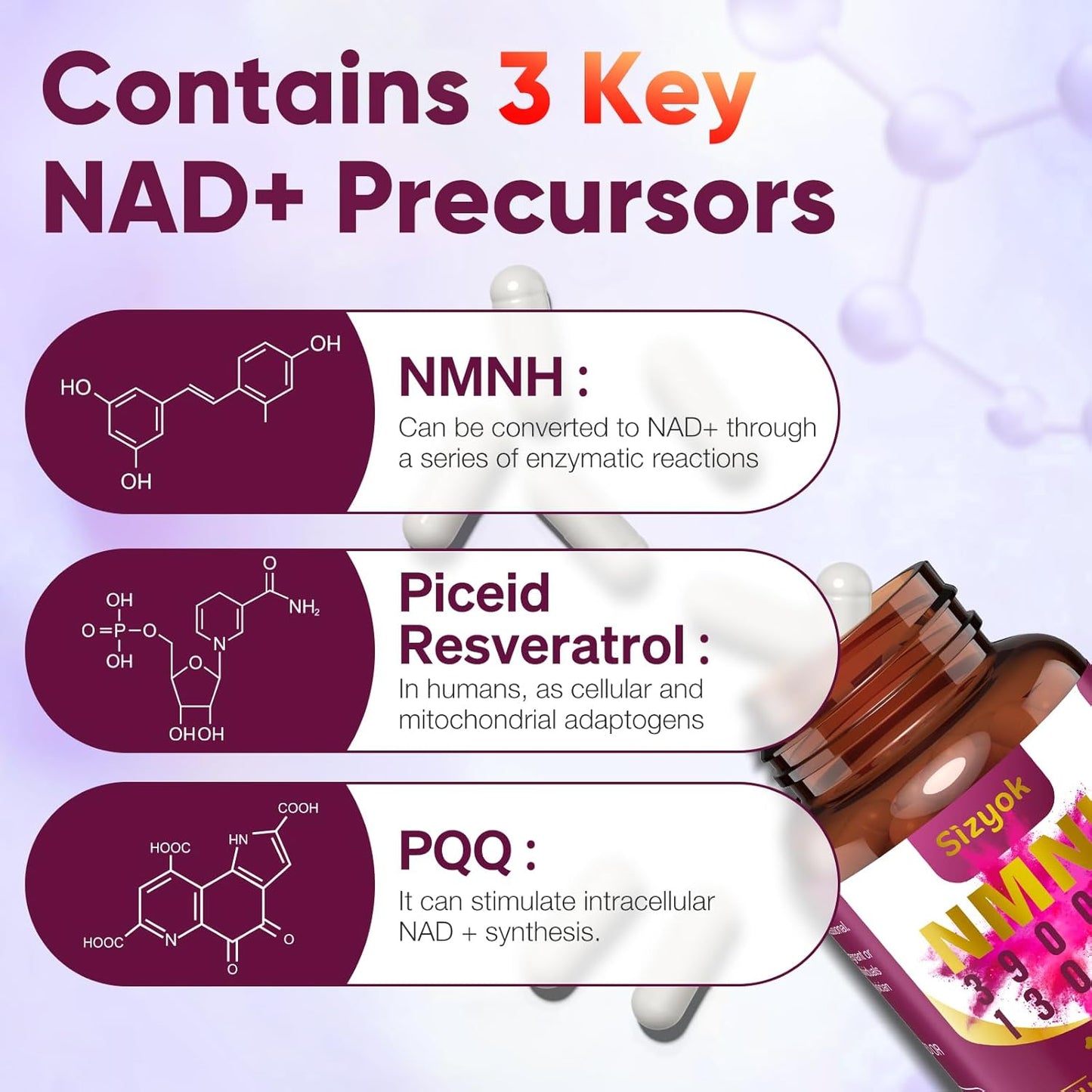 11-in-1 NMNH NAD+ Supplement 600mg - Resveratrol, CoQ10 - Anti-Aging Support - 60 Count - 30 Day Supply