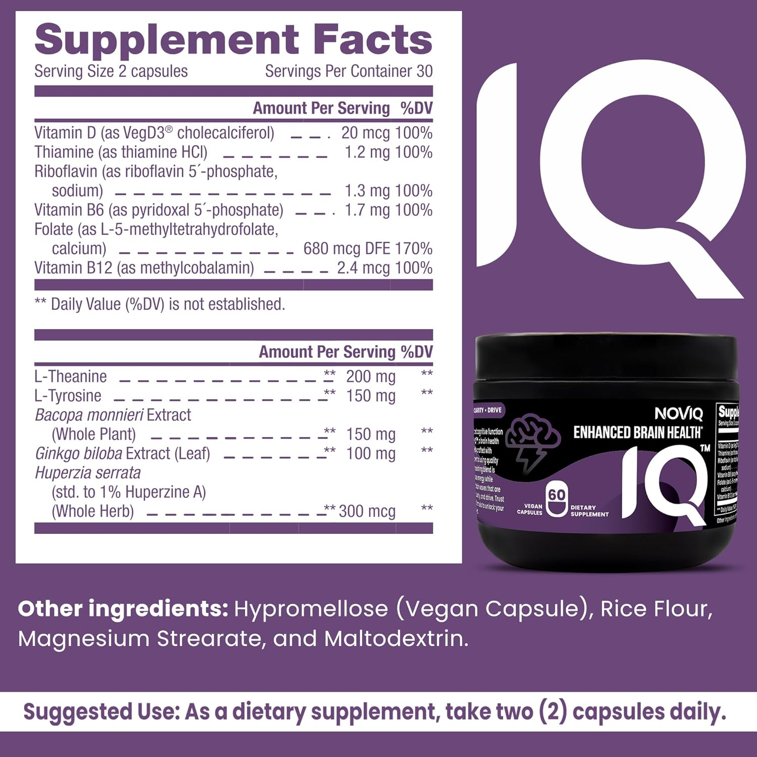 11-in-1 Nootropic Brain Supplement for Memory & Cognition - Vegan, Non-GMO, Caffeine Free (60 Count)