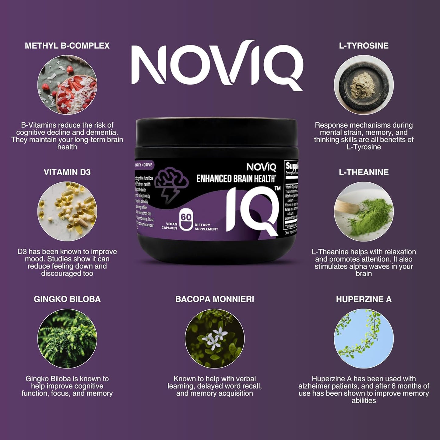 11-in-1 Nootropic Brain Supplement for Memory & Cognition - Vegan, Non-GMO, Caffeine Free (60 Count)