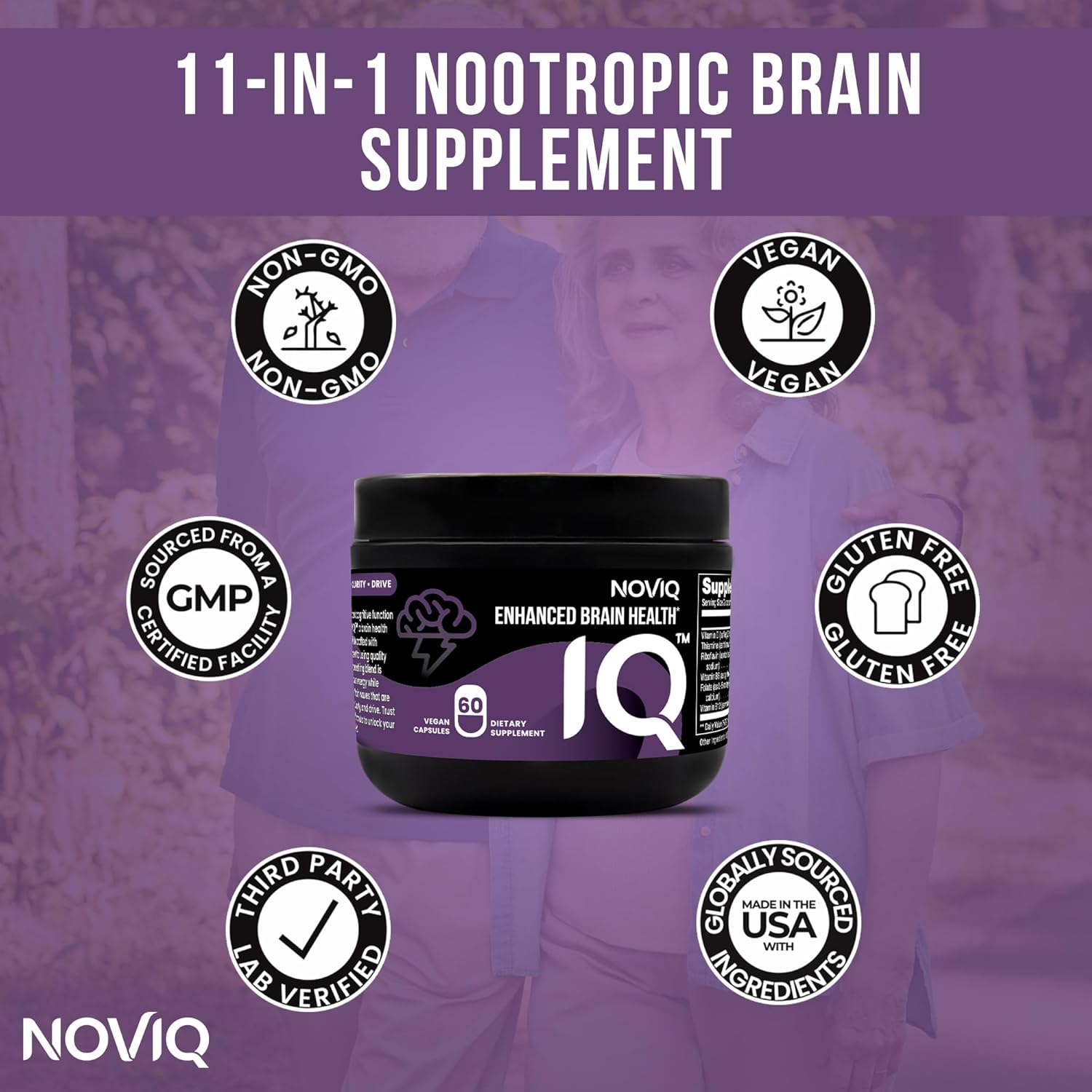 11-in-1 Nootropic Brain Supplement for Memory & Cognition - Vegan, Non-GMO, Caffeine Free (60 Count)
