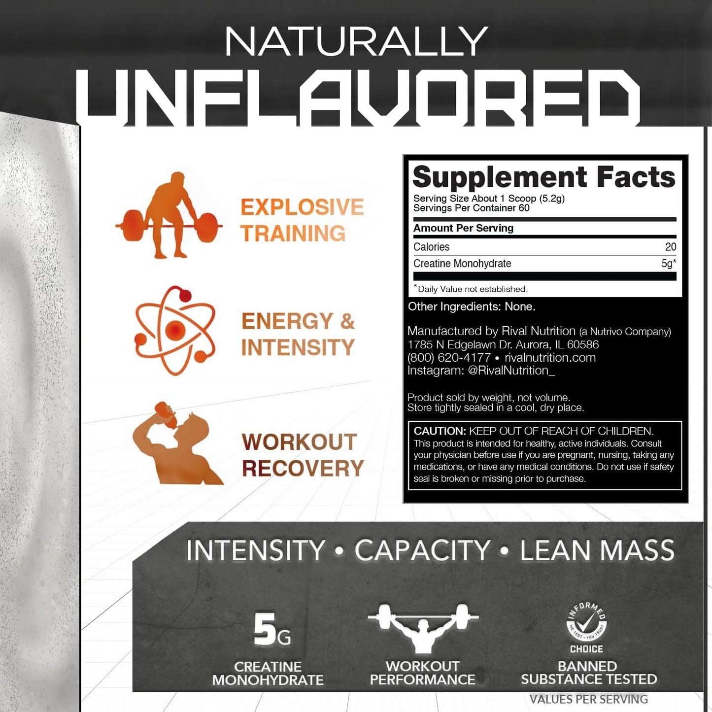 11 oz. Unflavored Rival Nutrition Micronized Creatine Powder