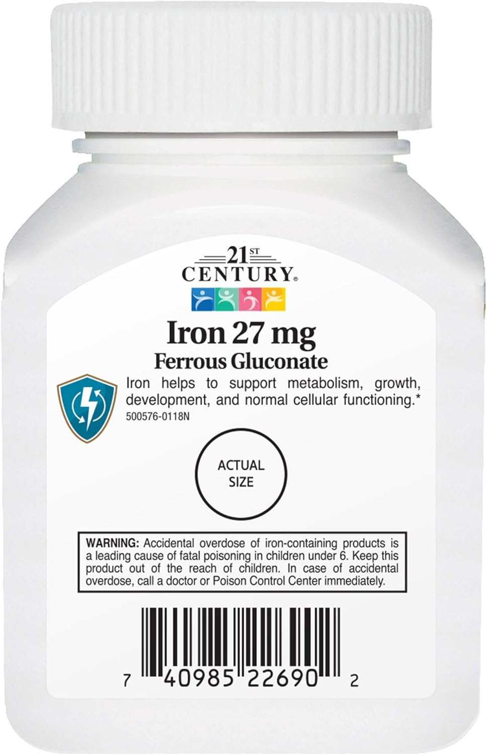 110 Count 21st Century Iron 27 Mg Ferrous Gluconate Tablets for Daily Iron Supplement