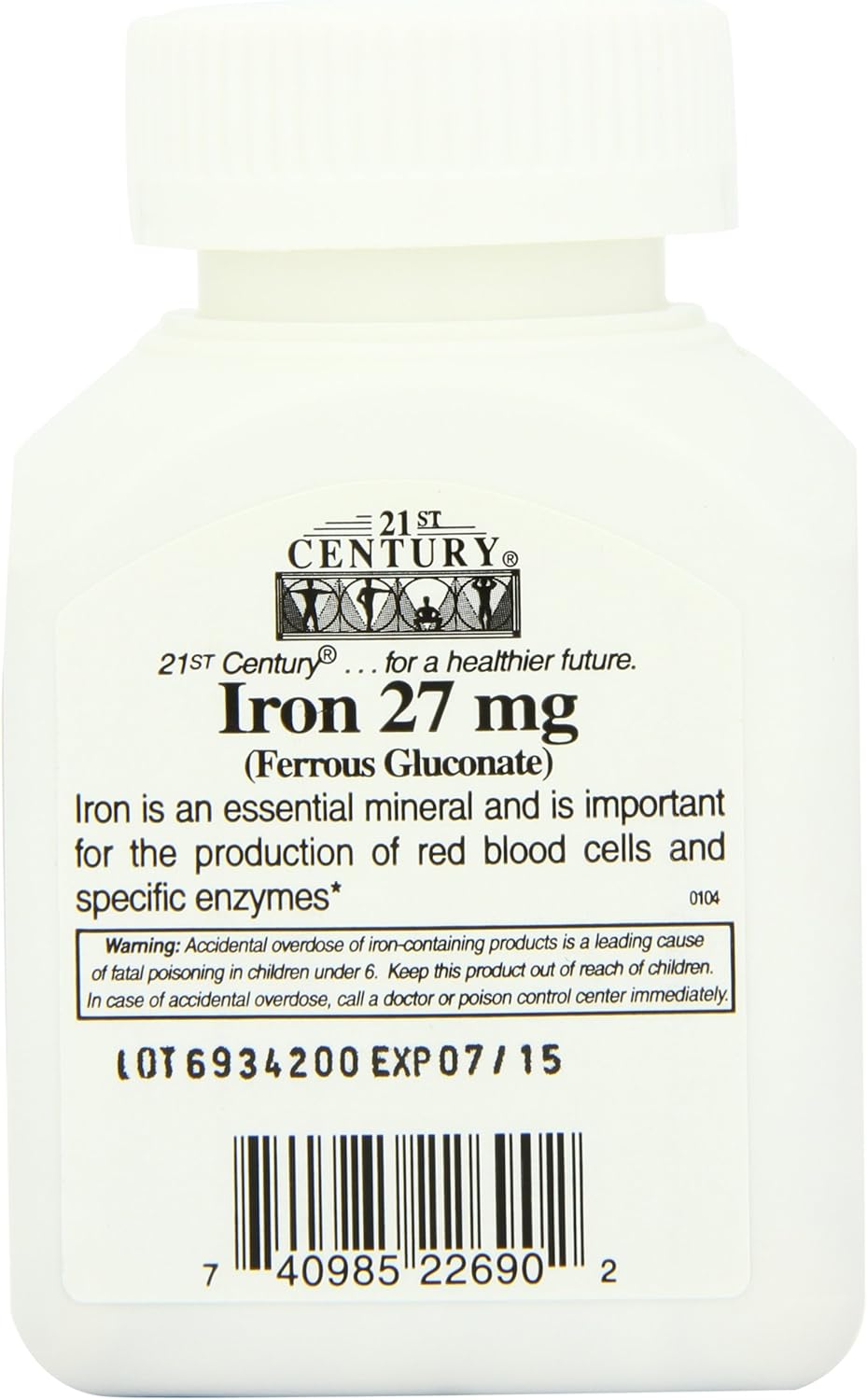 110 Count 21st Century Iron 27 Mg Ferrous Gluconate Tablets, Pack of Two - Promotes Healthy Iron Levels and Energy Support