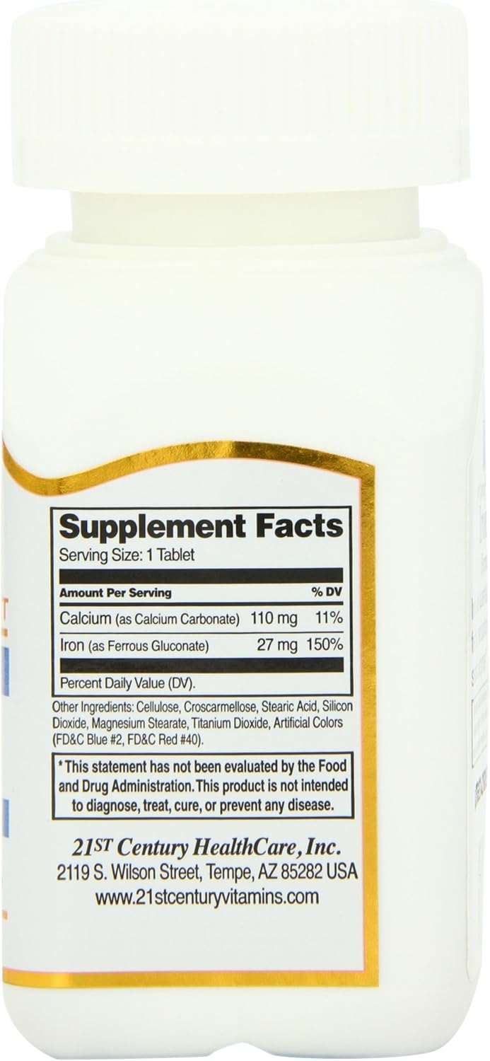 110 Count 21st Century Iron 27 Mg Ferrous Gluconate Tablets, Pack of Two - Promotes Healthy Iron Levels and Energy Support