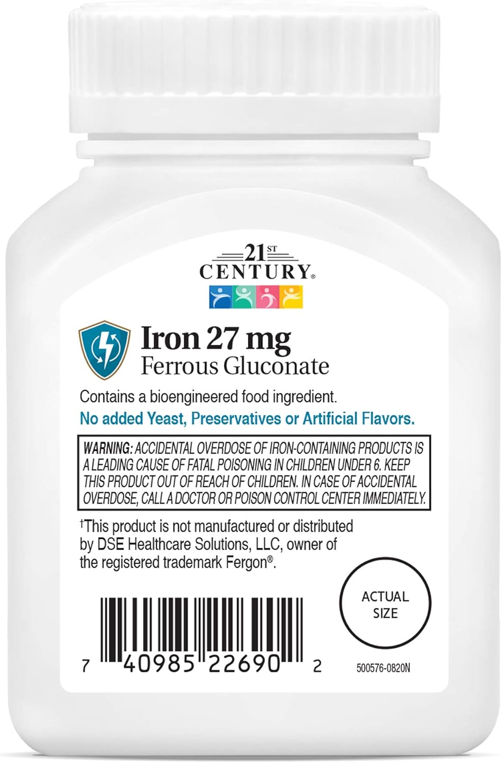110 Count 21st Century Iron 27 Mg Ferrous Gluconate Tablets for Daily Iron Supplement
