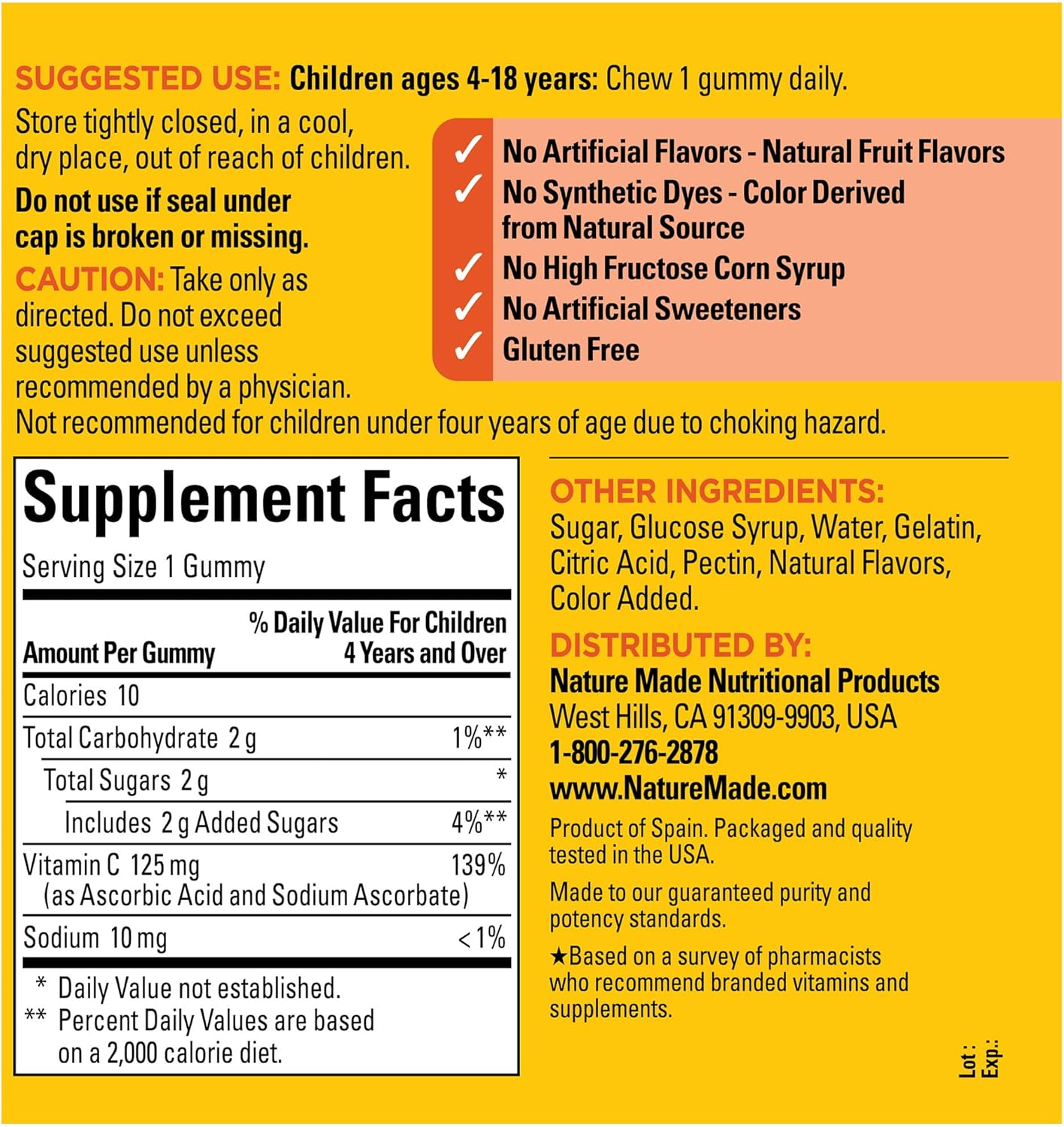 110 Nature Made Kids First Vitamin C Gummies for Immune Support, 110 Day Supply