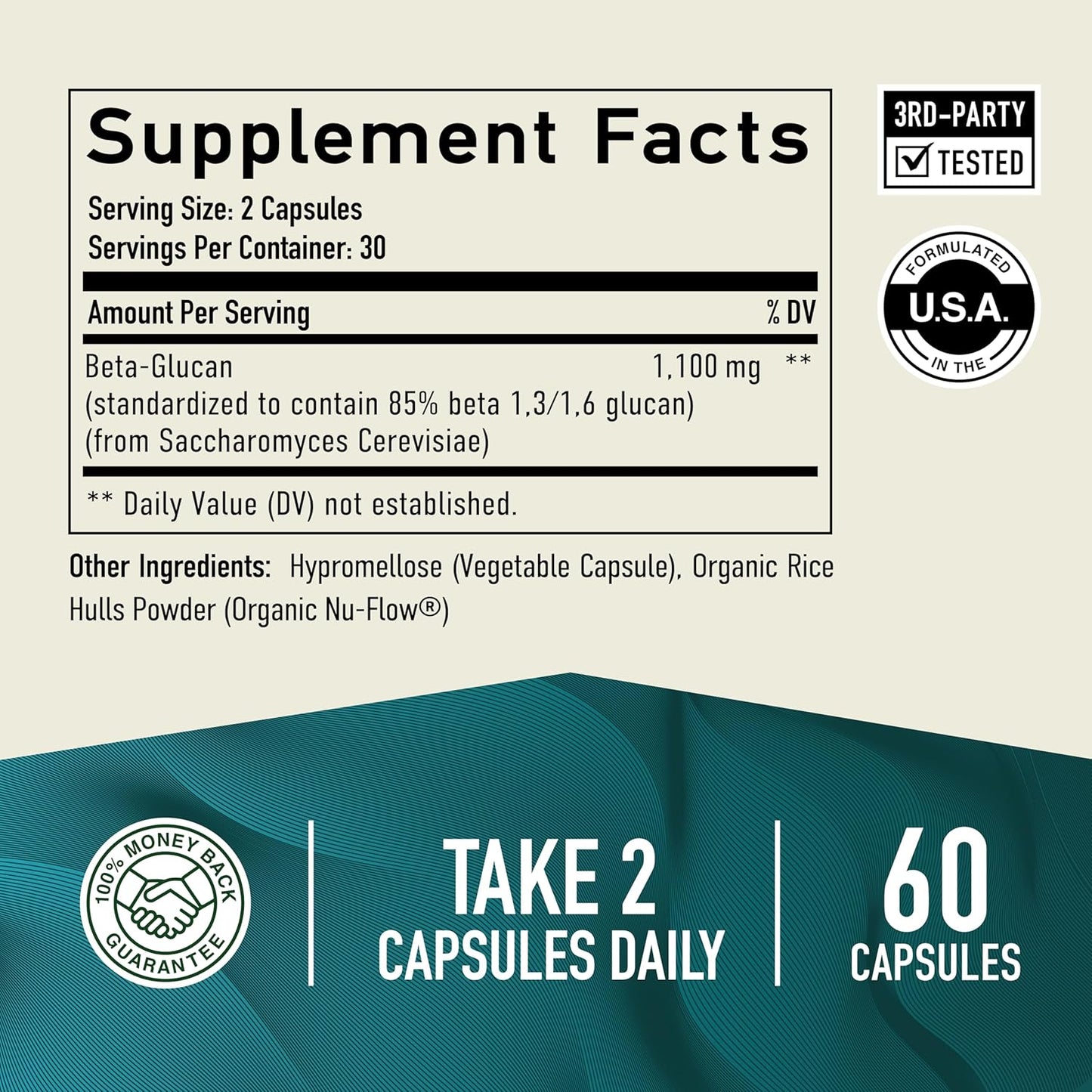 1100mg Beta Glucan Supplement for Immunity, Skin & Gut Support - Extra Strength Formula with 70% Concentration - Non-GMO, Vegan, Gluten-Free - 60 Capsules