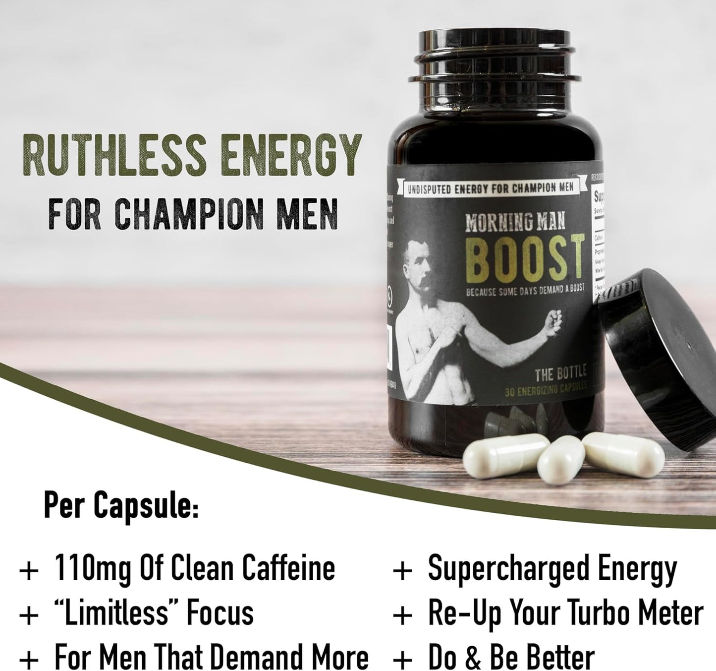 110mg Caffeine Pills with Green Tea Extract for Energy & Focus - Pre Workout Supplement with White Willow Bark - 30 Capsules, Gluten Free & Vegan