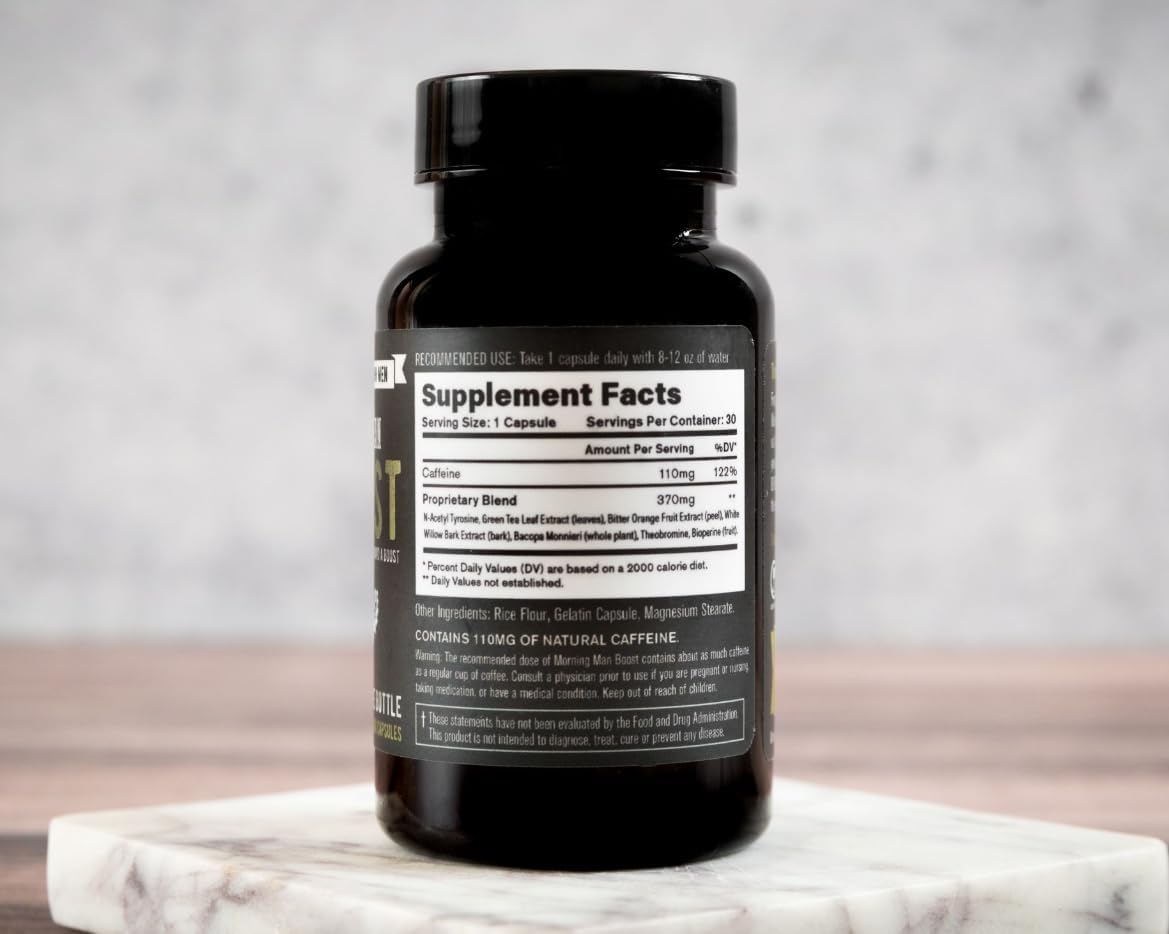 110mg Caffeine Pills with Green Tea Extract for Energy & Focus - Pre Workout Supplement with White Willow Bark - 30 Capsules, Gluten Free & Vegan