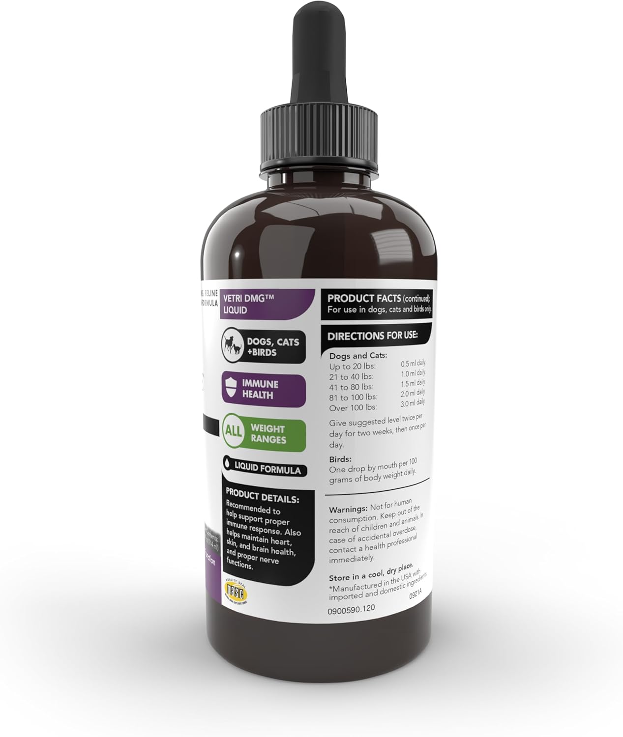 114ml VetriScience Vetri DMG Liquid Drop for Dogs and Cats - Immune Support Supplement