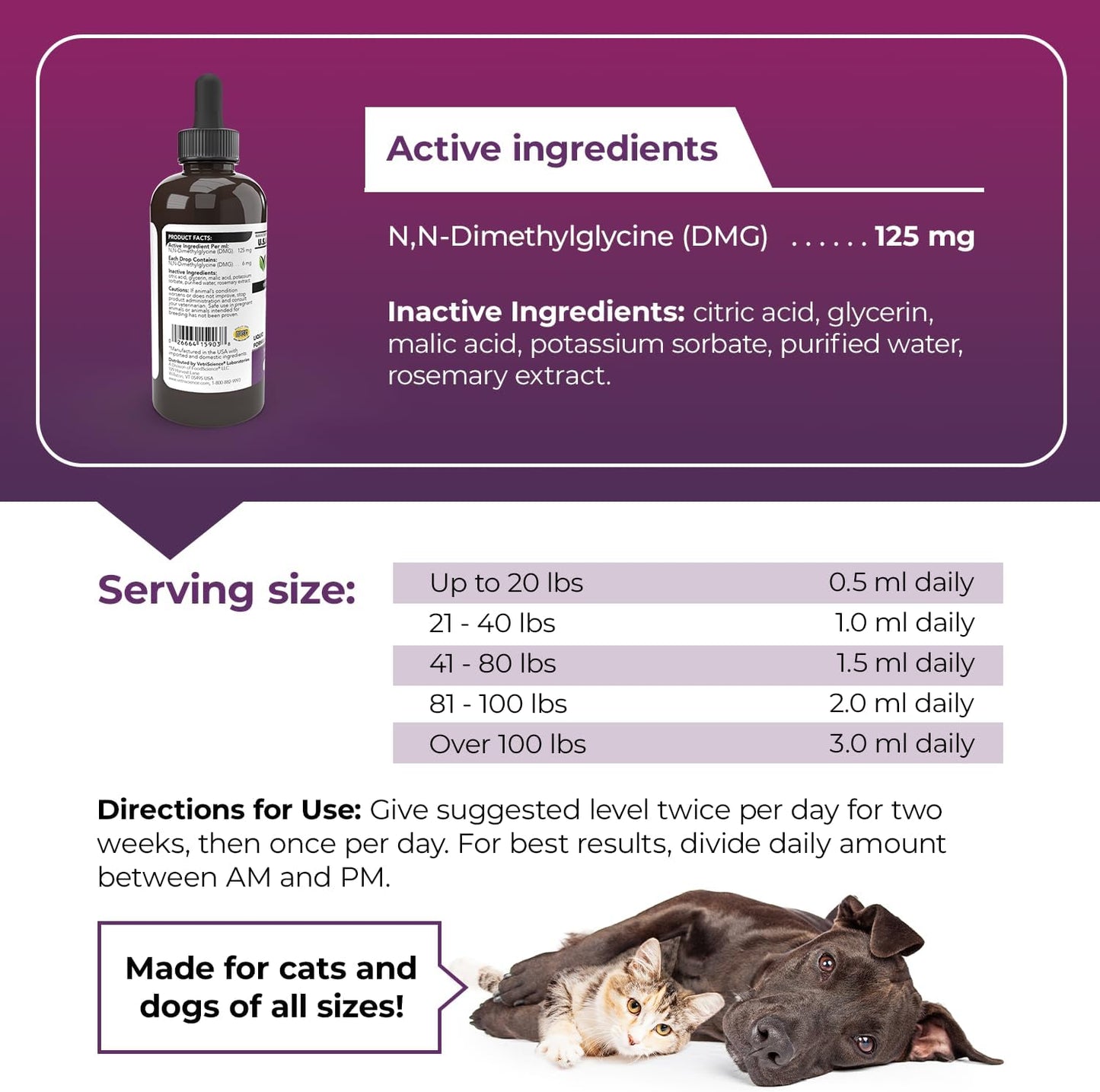 114ml VetriScience Vetri DMG Liquid Drop for Dogs and Cats - Immune Support Supplement