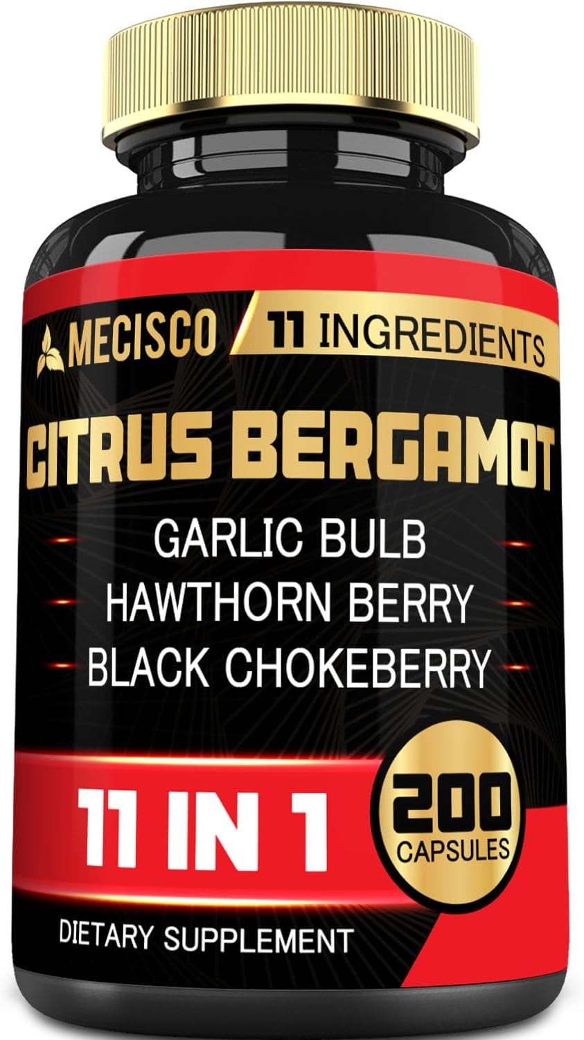 11in1 Citrus Bergamot Supplement 1000mg with Olive Leaf, Hawthorn Berry, Guggul, Garlic - Promotes Immunity, Circulatory Health - 200 Capsules