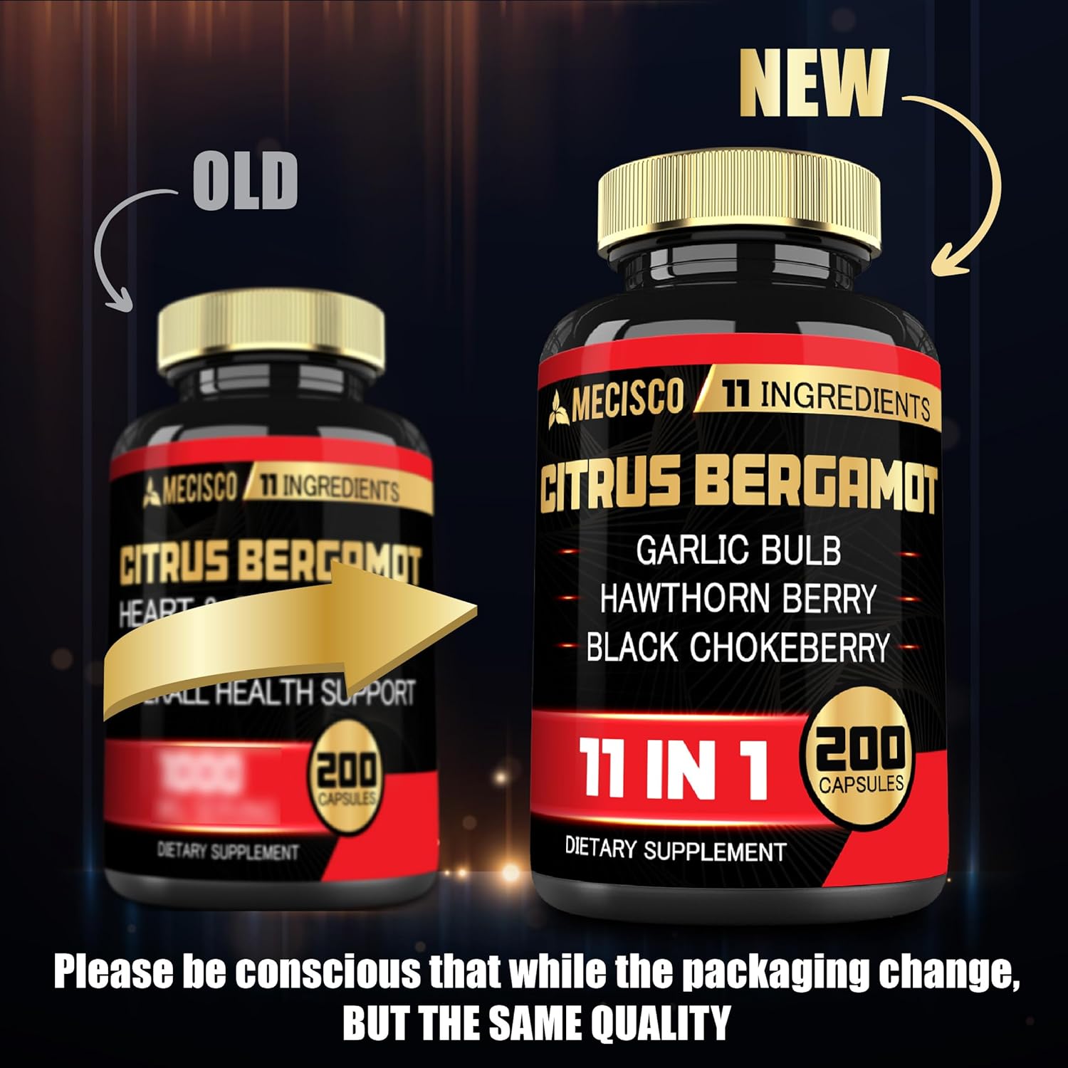 11in1 Citrus Bergamot Supplement 1000mg with Olive Leaf, Hawthorn Berry, Guggul, Garlic - Promotes Immunity, Circulatory Health - 200 Capsules