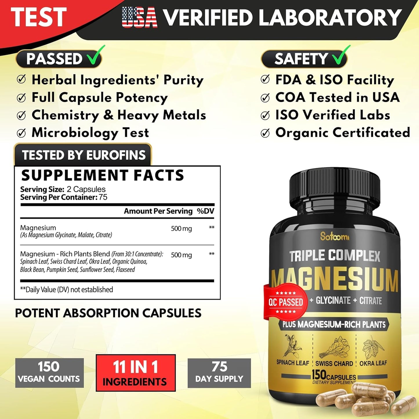 11in1 Magnesium Complex Capsules - 15500 mg - Muscle, Joint, Heart & Digestive Support - 150 Count