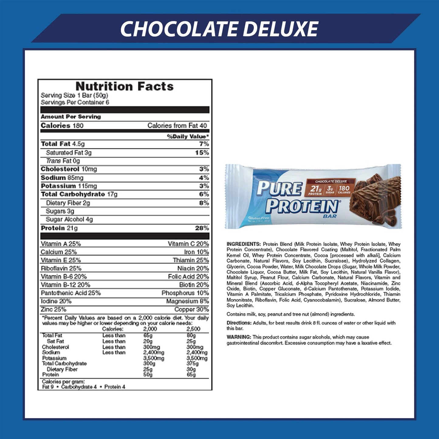 12 Count Pure Protein Chocolate Deluxe Bars - 50 Gram Each
