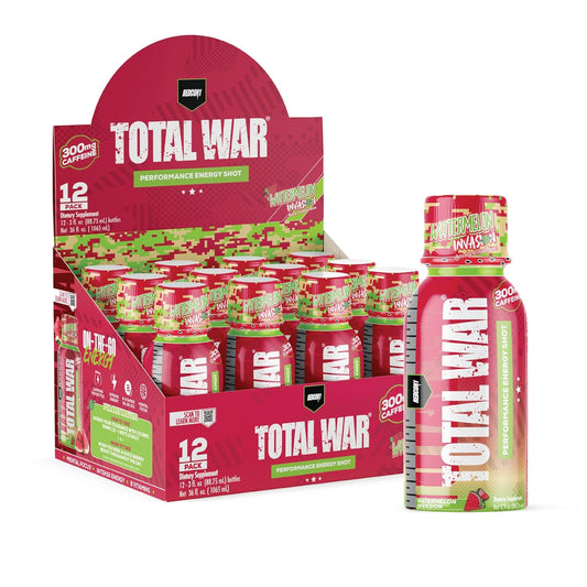 12-Count REDCON1 Total War Energy Shots - Watermelon Invasion Flavor with 300mg Caffeine, B Vitamins, and Zero Sugar - Long-Lasting Focus Support for Workouts or Workdays