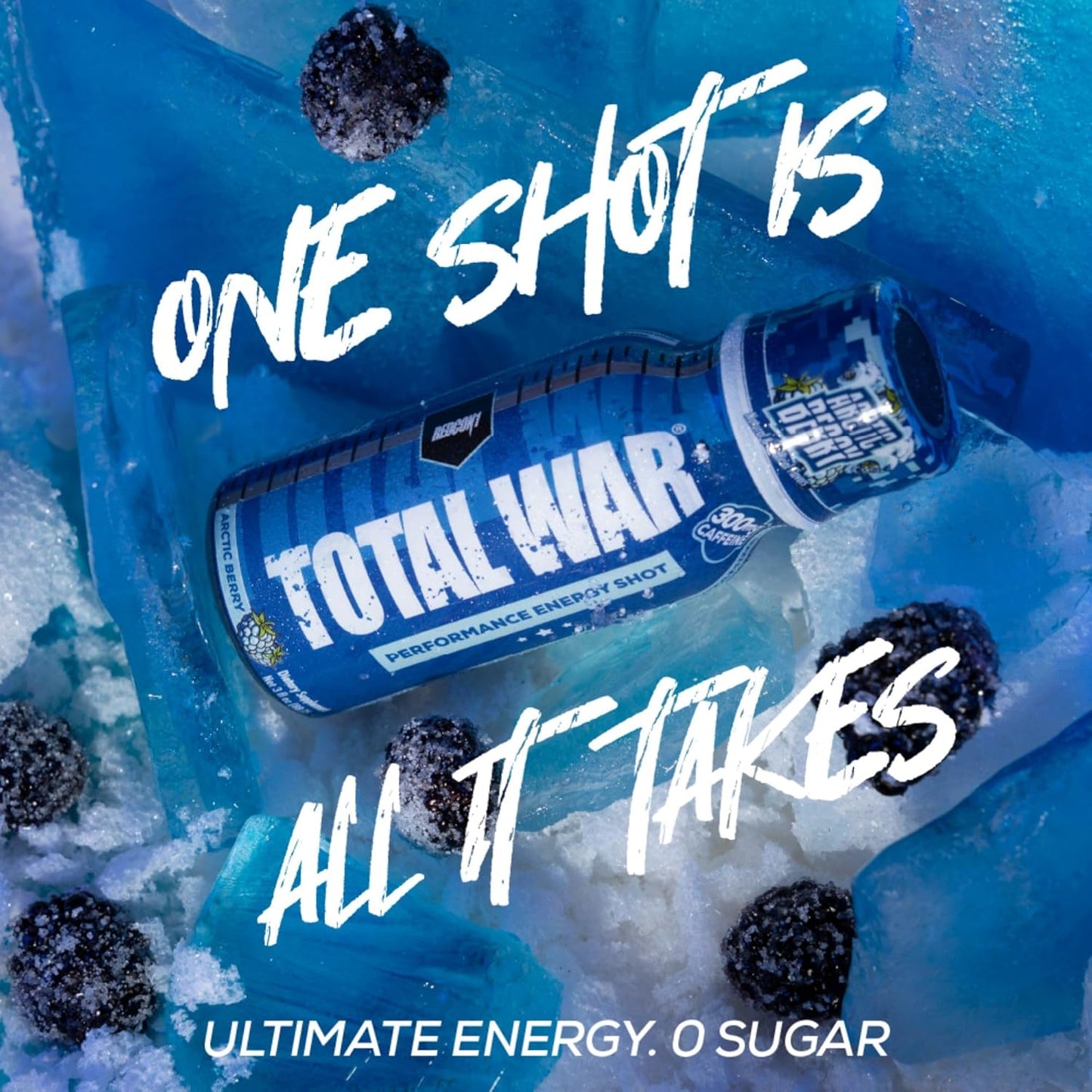 12-Count REDCON1 Total War Energy Shots - Watermelon Invasion Flavor with 300mg Caffeine, B Vitamins, and Zero Sugar - Long-Lasting Focus Support for Workouts or Workdays