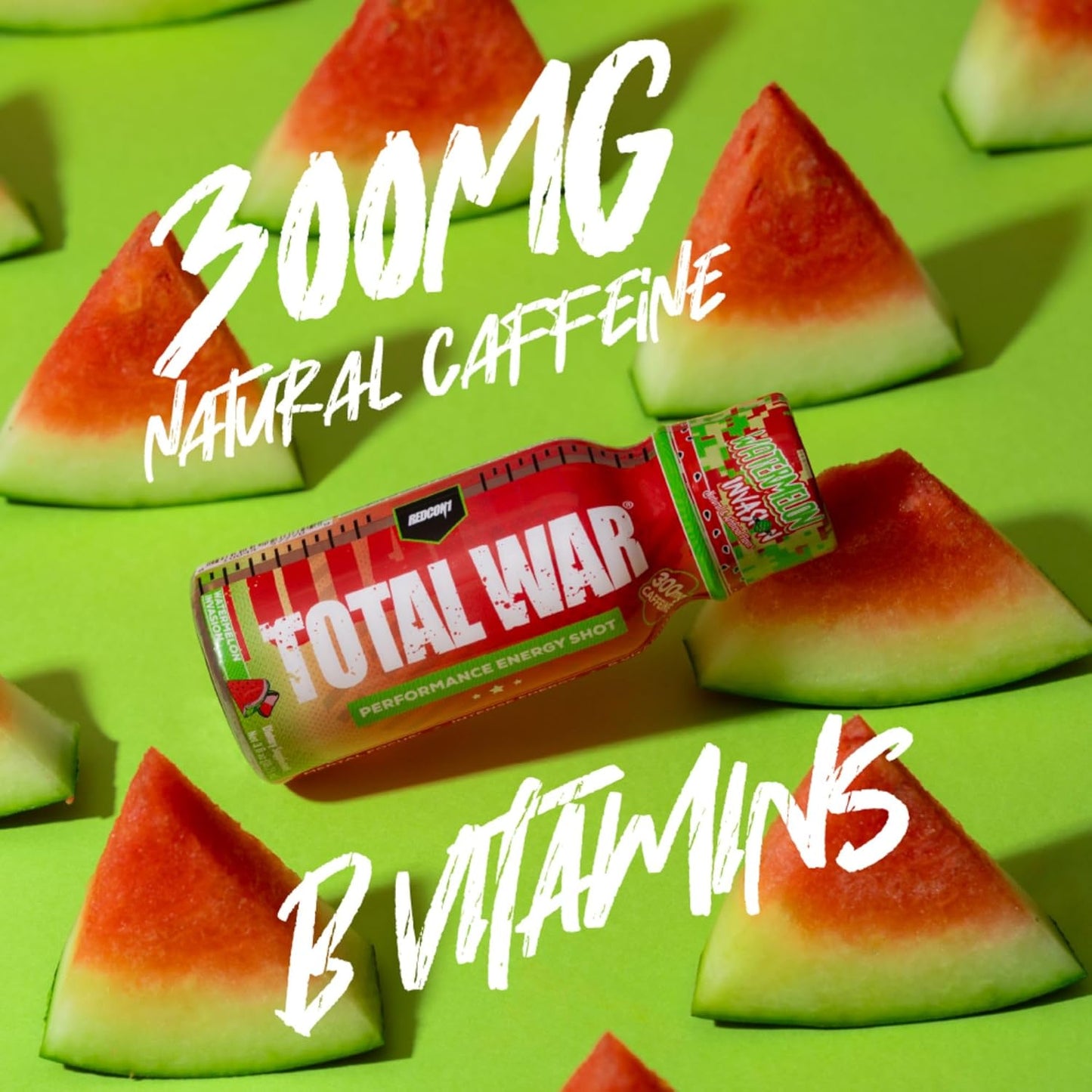 12-Count REDCON1 Total War Energy Shots - Watermelon Invasion Flavor with 300mg Caffeine, B Vitamins, and Zero Sugar - Long-Lasting Focus Support for Workouts or Workdays