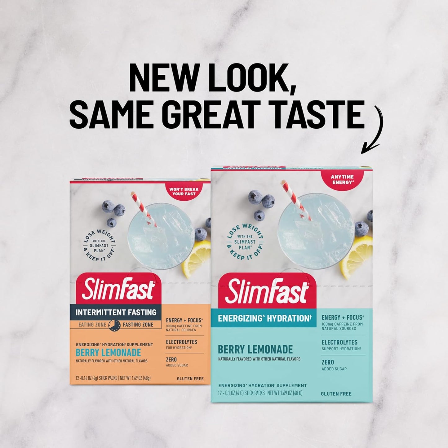 12 Count SlimFast Berry Lemonade Hydration Packets with Intermittent Fasting Electrolytes and Natural Caffeine Powder