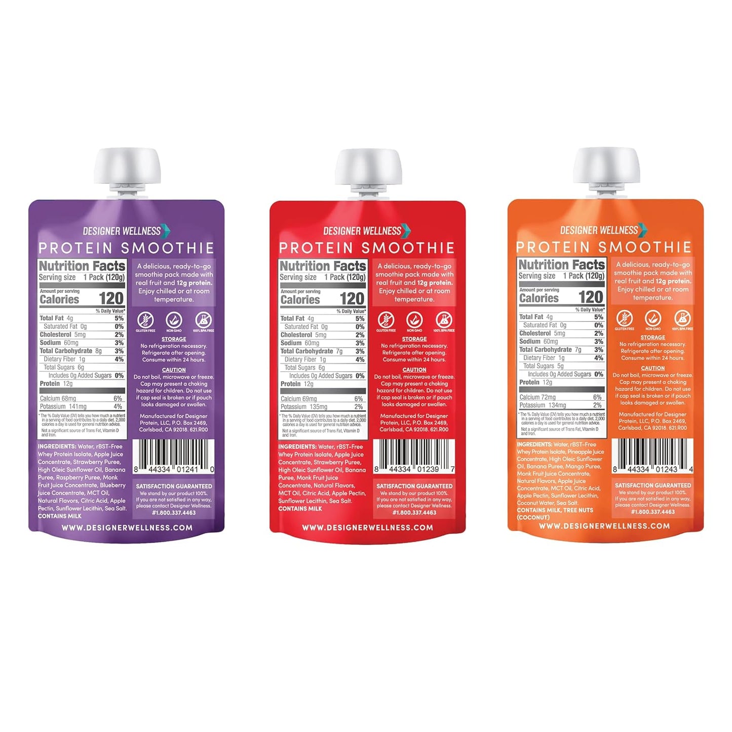 12 Designer Wellness Protein Smoothies with Real Fruit, 12g Protein, Low Carb, Zero Added Sugar, Gluten-Free, Non-GMO - Variety Pack of 12