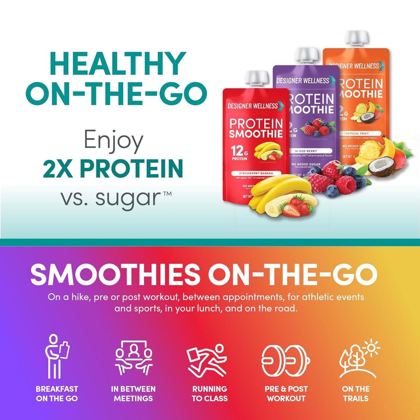 12 Designer Wellness Protein Smoothies with Real Fruit, 12g Protein, Low Carb, Zero Added Sugar, Gluten-Free, Non-GMO - Variety Pack of 12