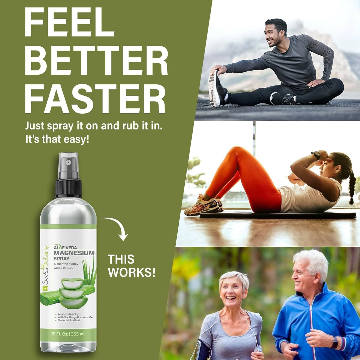 12 Fl Oz Swiss Botany Magnesium Oil Spray with Aloe Vera - Topical Stress Relief Solution for Better Sleep - USP Grade Formula